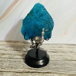 Blue Apatite on Peacock Stand Crystal Mineral Positive Healing Energy